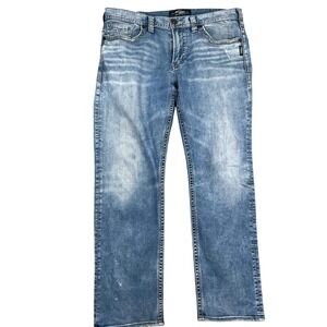 Silver Jeans Grayson Mens 36W 32L Blue Fade Distressed Straight Denim Western